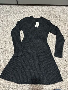 George Dark Gray Ribbed Long Sleeve Mini Dress